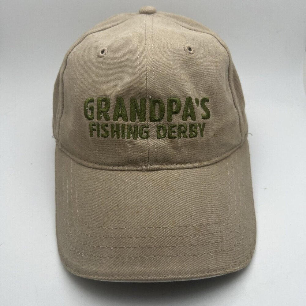 Grandpas Fishing Derby Hat Cap Beige Adult Used Strapback GR59